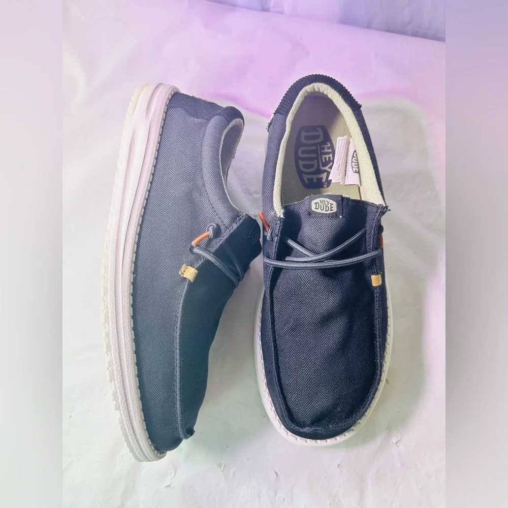 Hey Dude Men's Black Canvas Slip-On Loafers with White Sole